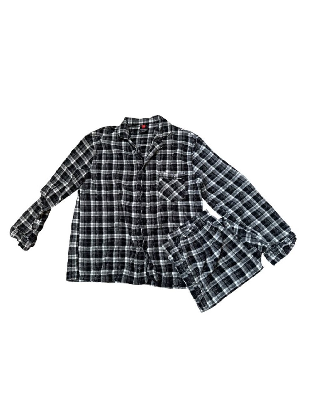 Hanes Mens Plaid Flannel Pajama Set Medium Black & White 100% Cotton Long Sleeve